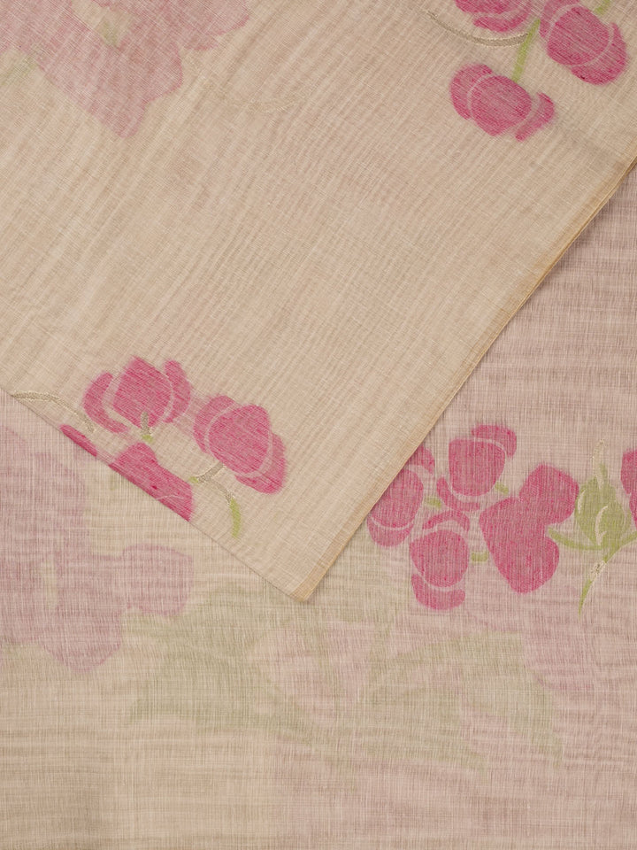 Biege Cotton Floral Buta Banarasi Saree
