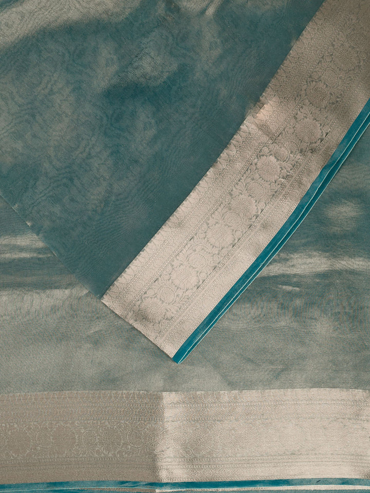 Blue Pure Tissue Plain Banarasi Saree