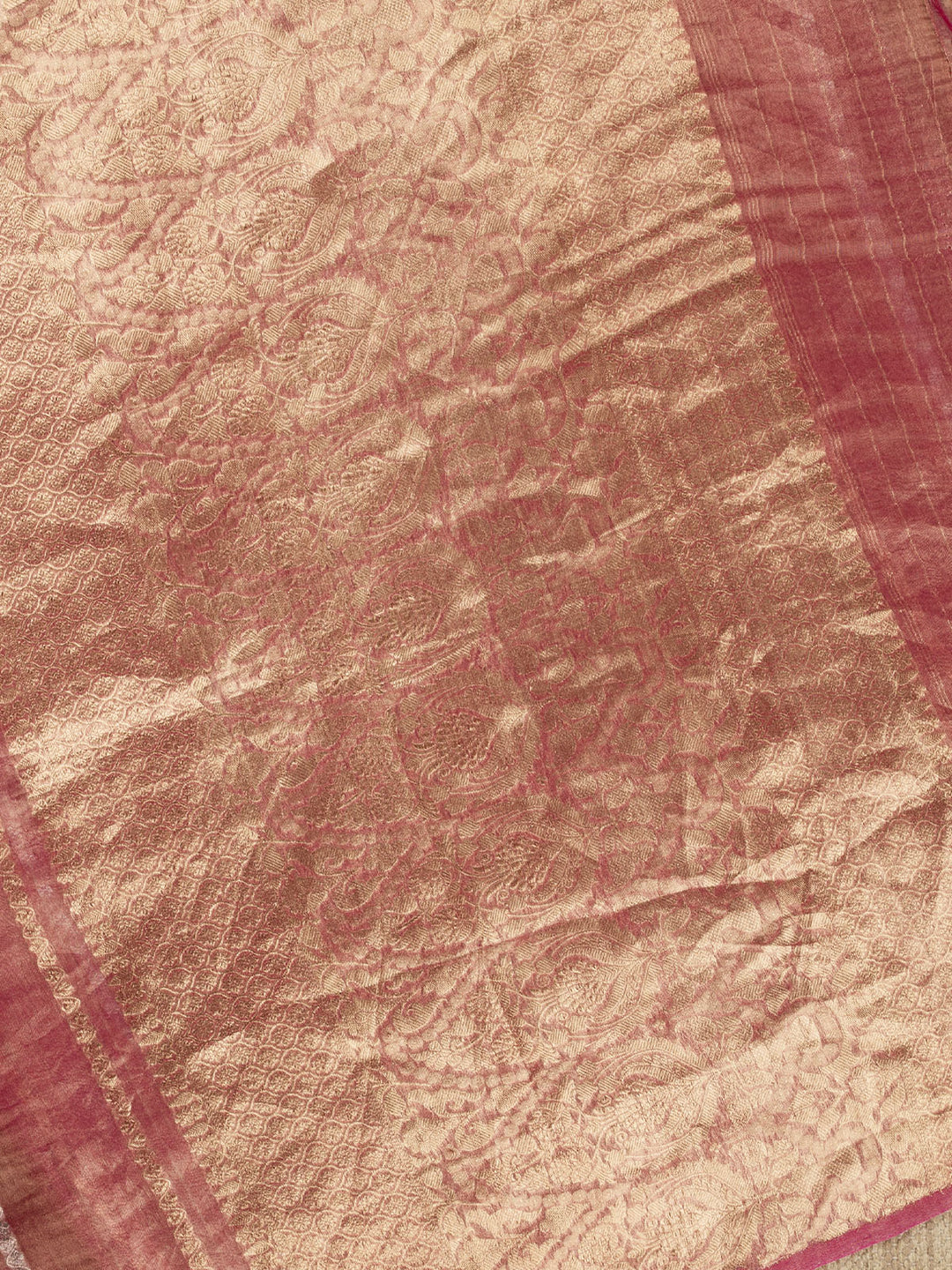 Pink Pure Tissue Sonarupa Stripes Banarasi Saree_4