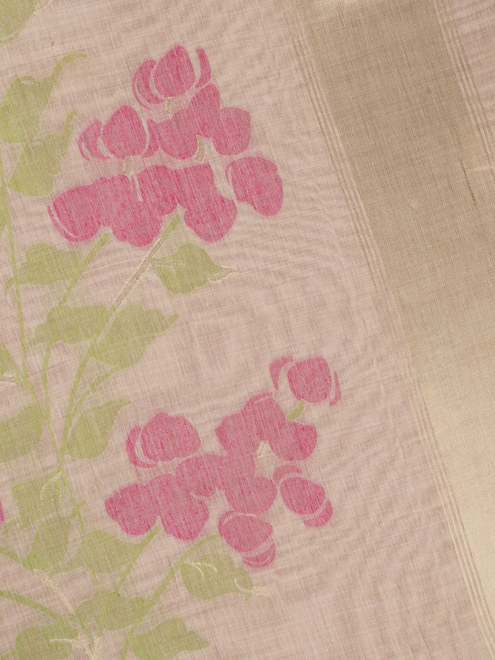 Biege Cotton Floral Buta Banarasi Saree