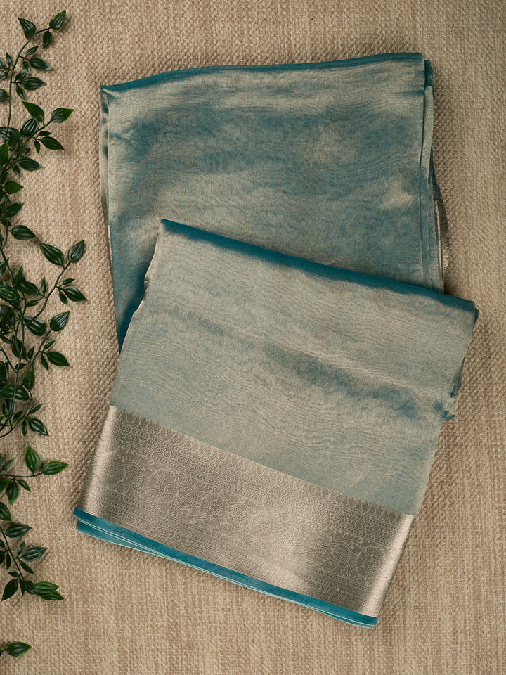 Blue Pure Tissue Plain Banarasi Saree