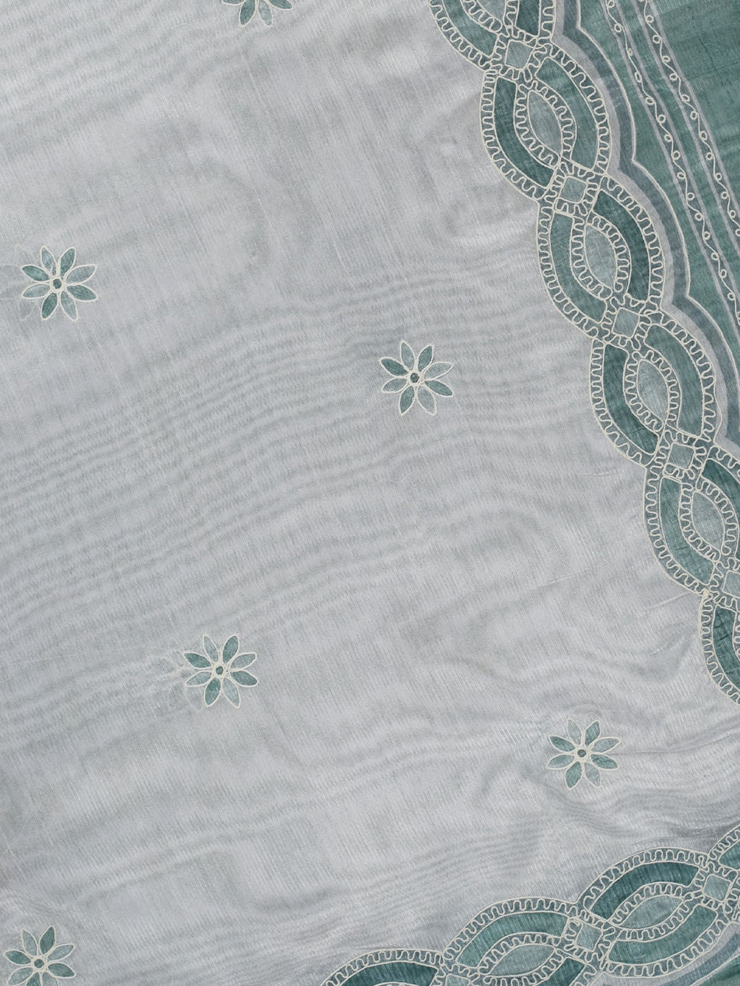 Green Cotton Print With Thread Embroidery Banarasi Saree_4