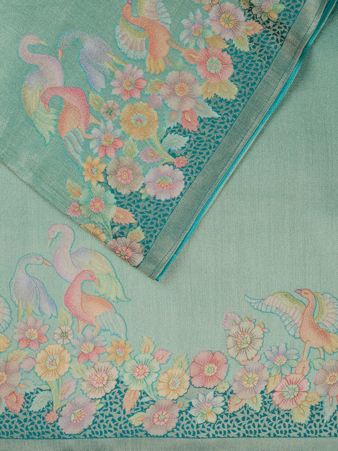 Firozi Pure Tissue Plain Banarasi Saree_2