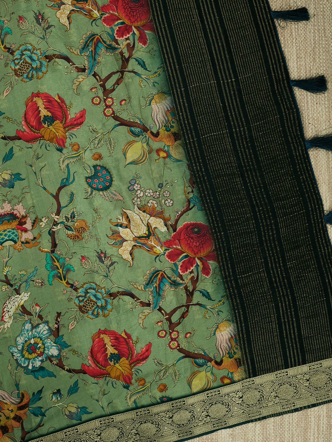 Green Chiffon Printed Banarasi Saree_2