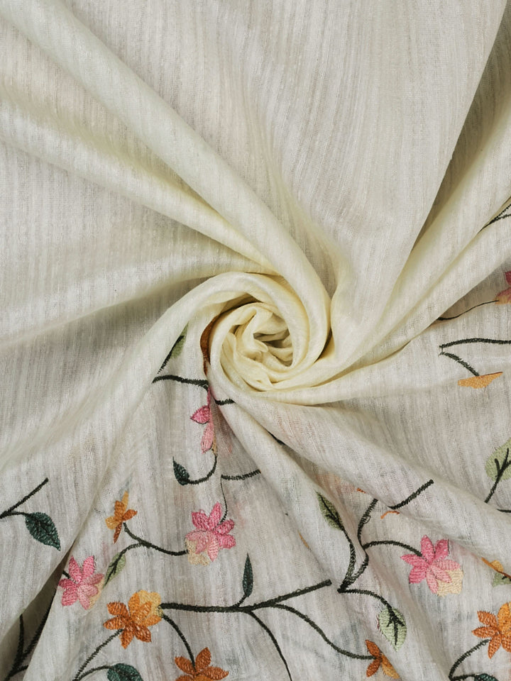 Cream linen Bird Jaal Banarasi Saree