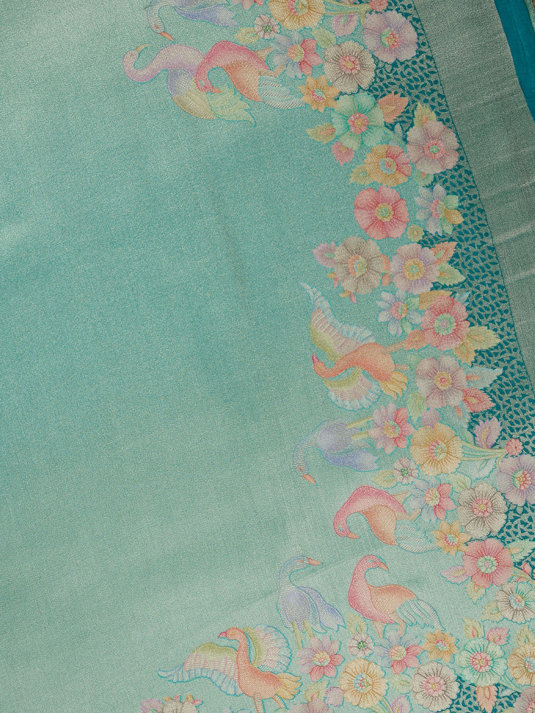 Firozi Pure Tissue Plain Banarasi Saree_4