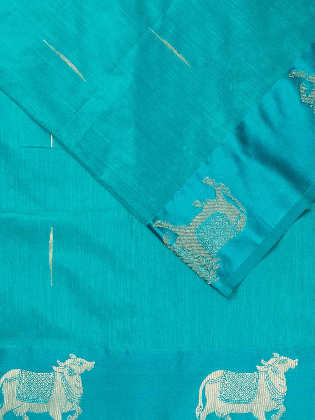 Firozi Cotton Plain Banarasi Saree_2