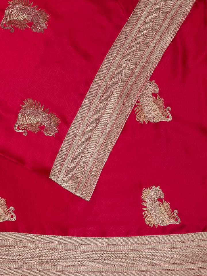 Magenta Mysore Silk Zari Buti  Banarasi Saree