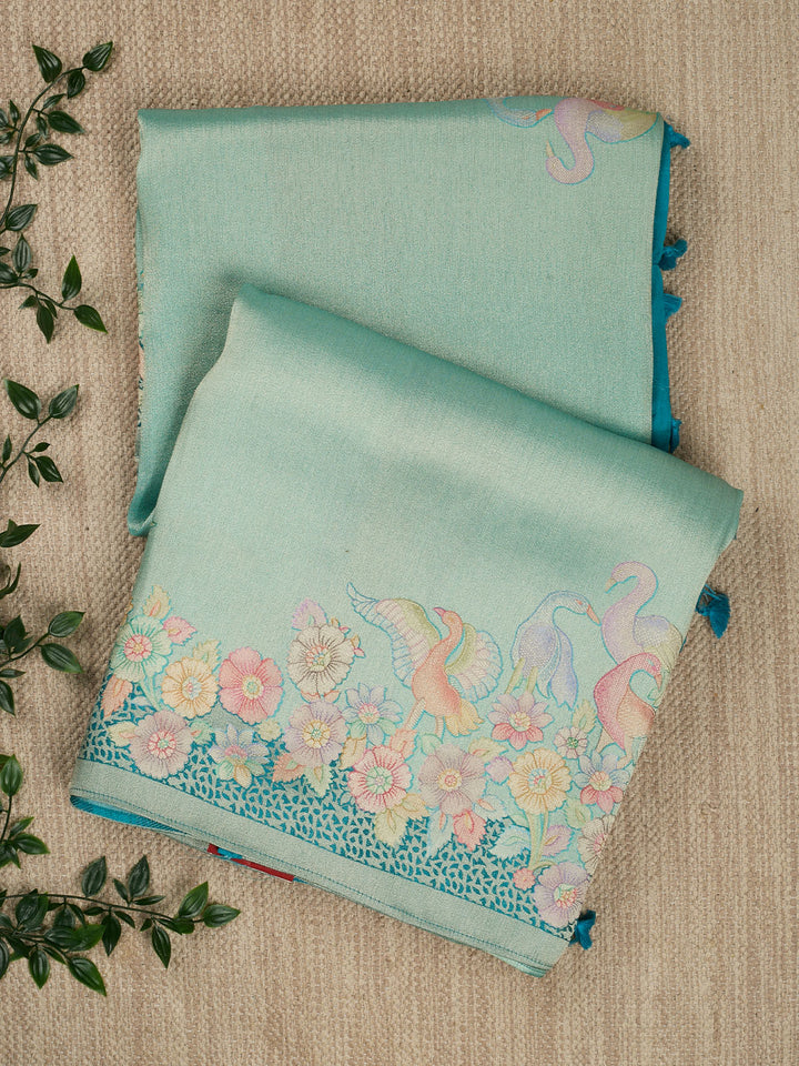 Firozi Pure Tissue Plain Banarasi Saree