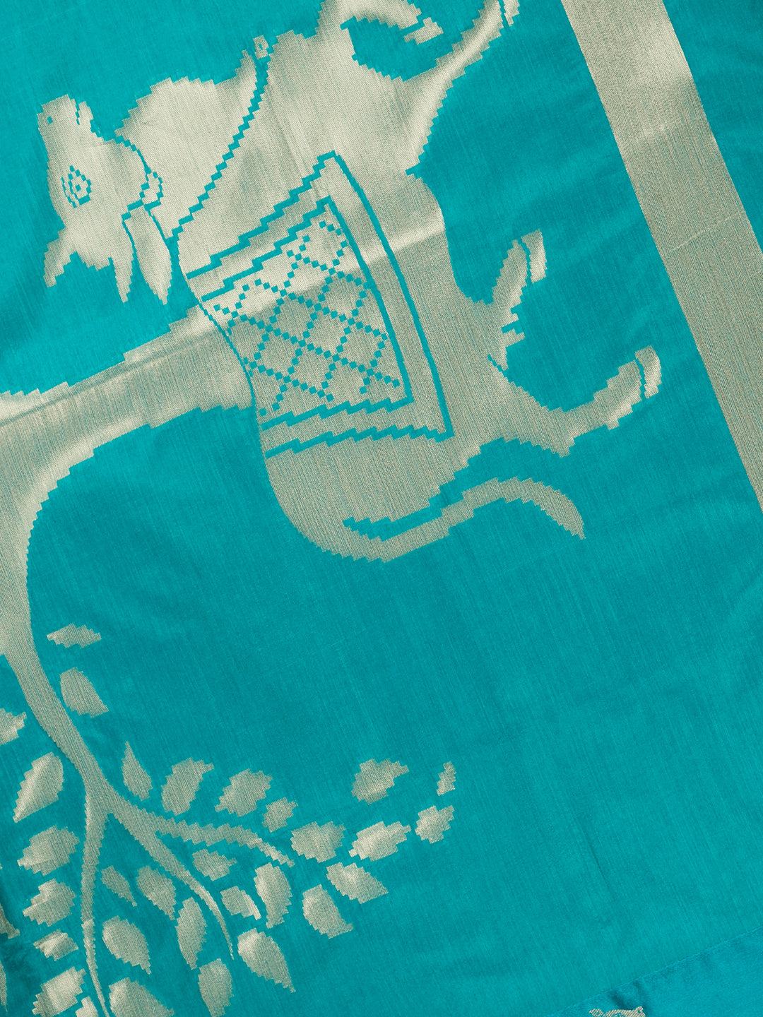 Firozi Cotton Plain Banarasi Saree_4