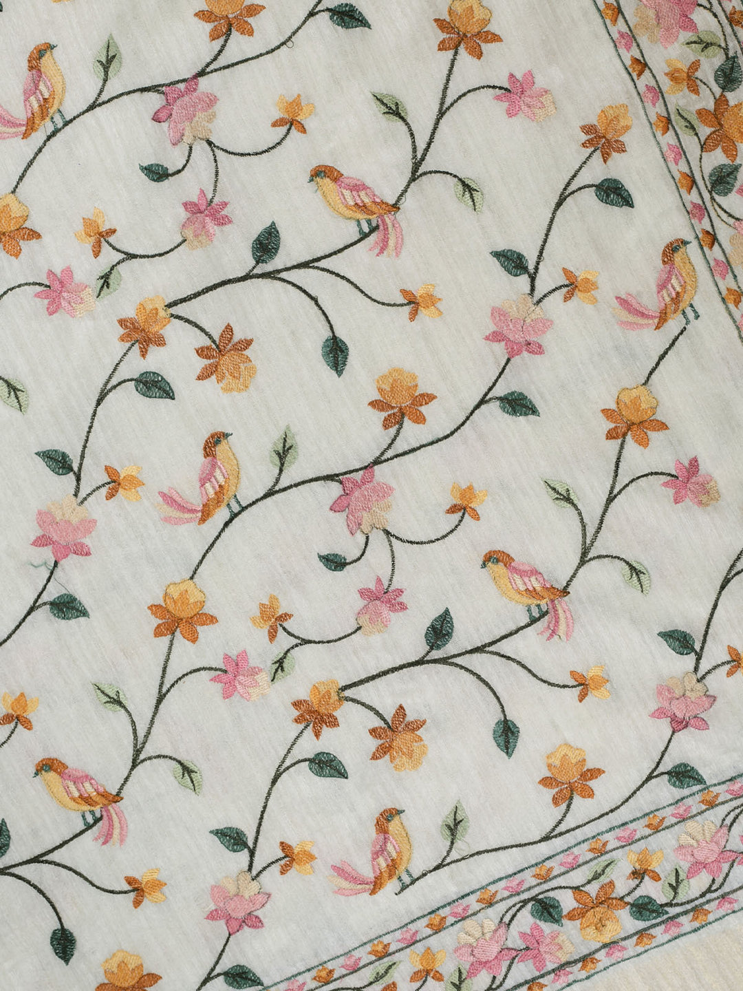 Cream linen Bird Jaal Banarasi Saree_4