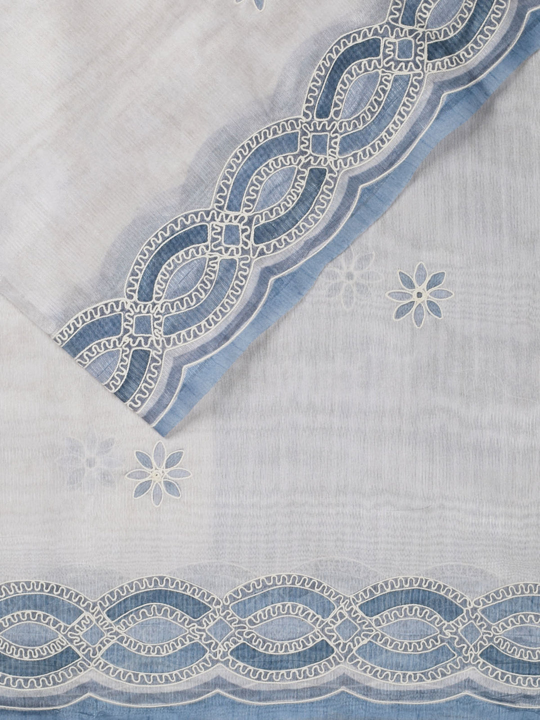 Grey Cotton Print With Thread Embroidery Banarasi Saree_2