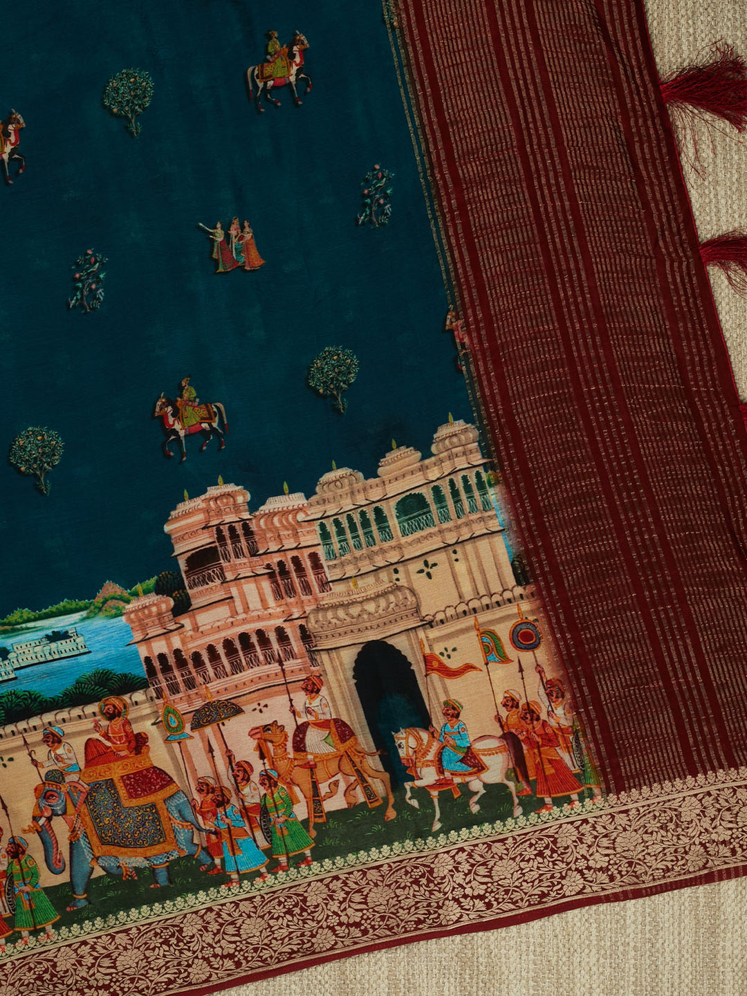 Blue Chiffon Printed Banarasi Saree_2