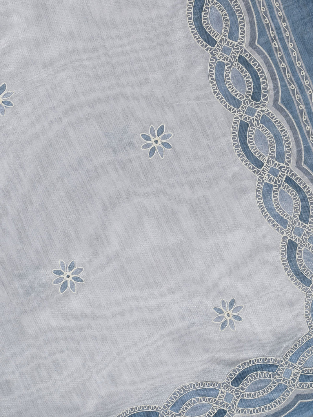 Grey Cotton Print With Thread Embroidery Banarasi Saree_4