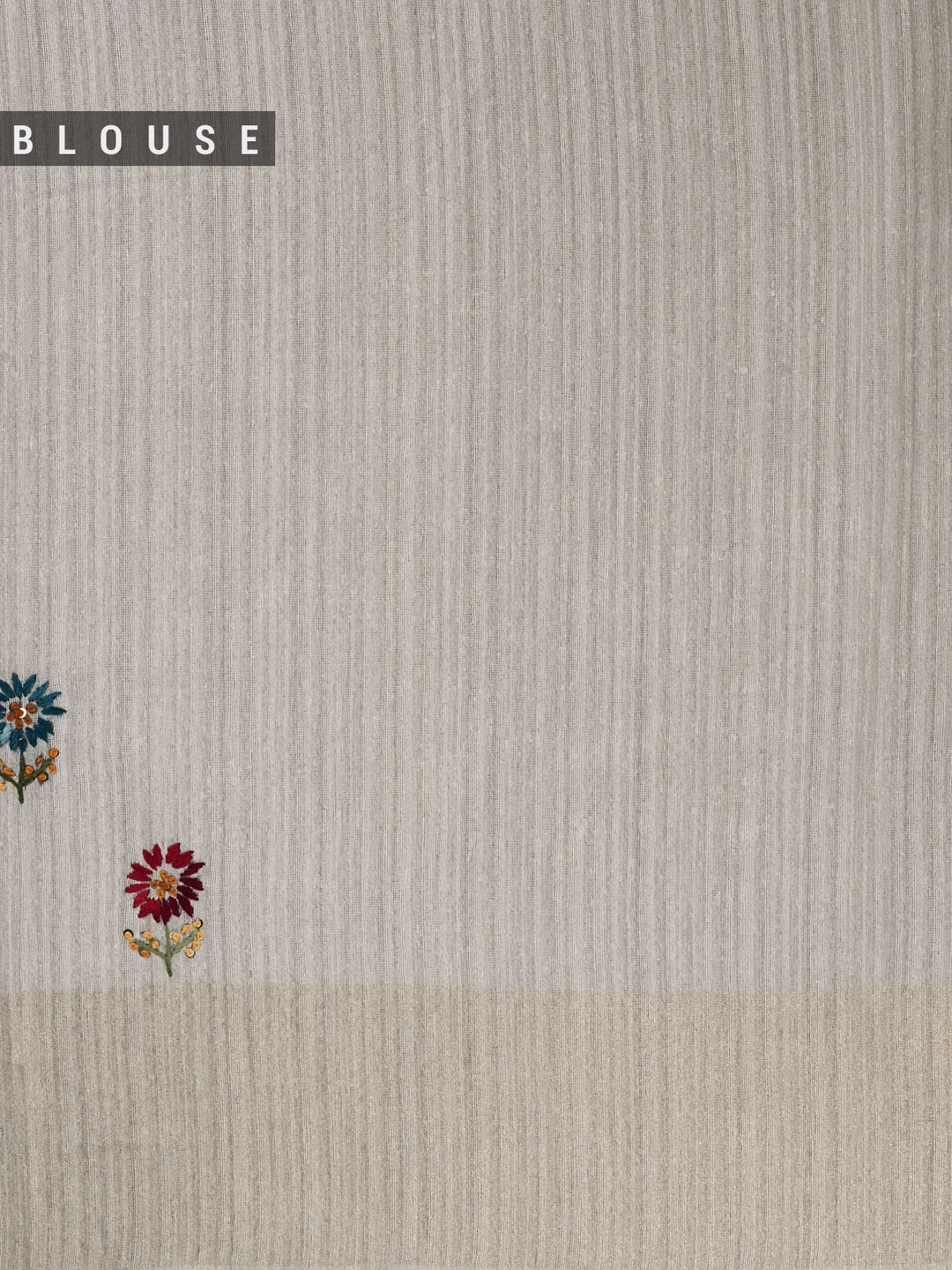 Cream linen Thread Embroidery Banarasi Saree_5