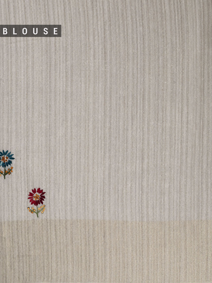 Cream linen Thread Embroidery Banarasi Saree