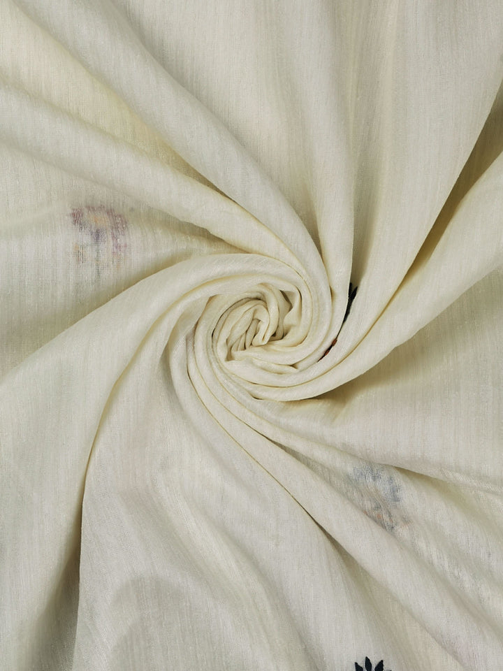 Cream linen Thread Embroidery Banarasi Saree