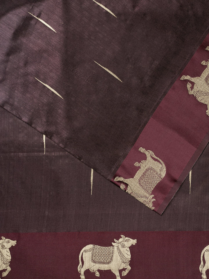 Brown Cotton Plain Banarasi Saree