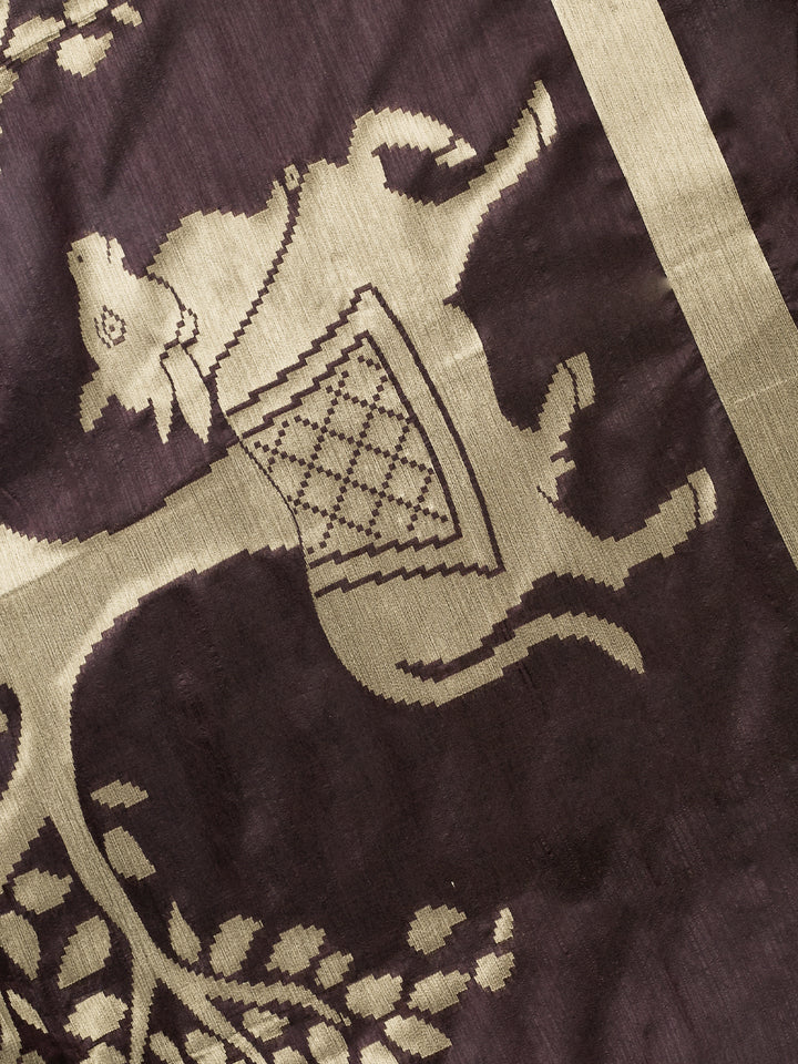 Brown Cotton Plain Banarasi Saree