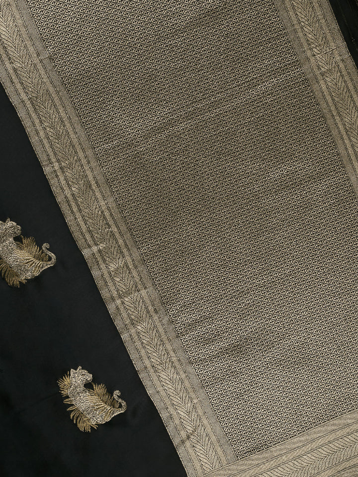 Black Mysore Silk Soarupa Buti With Zari Border Banarasi Saree