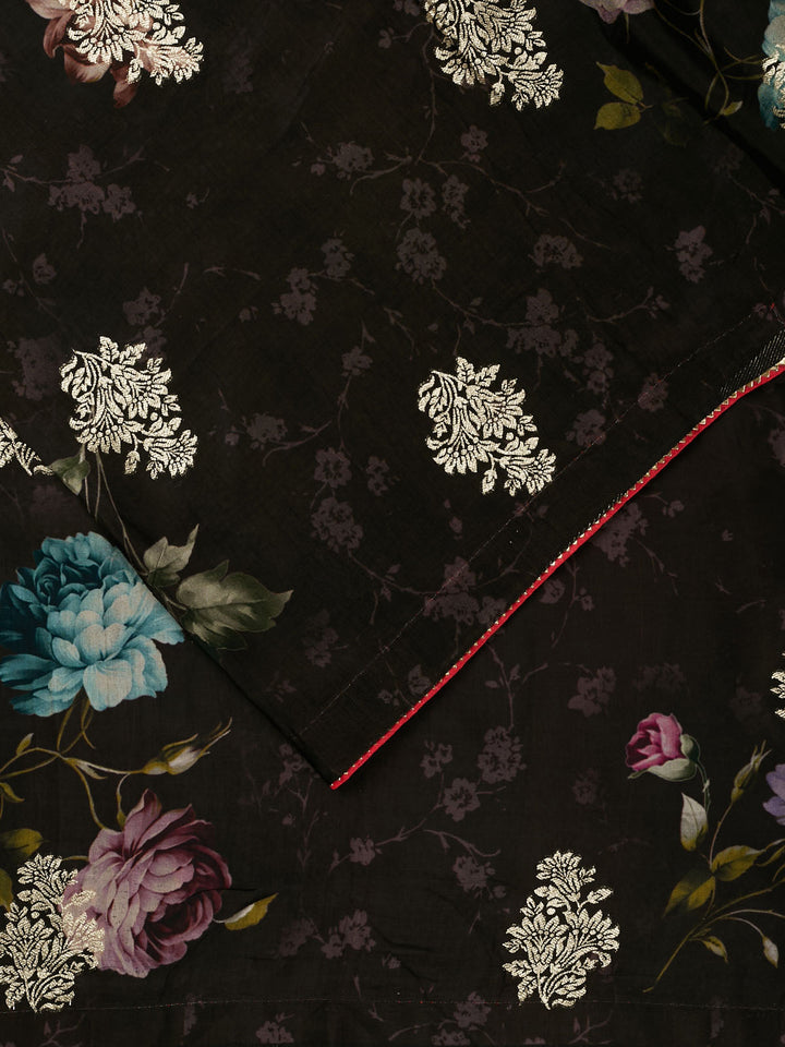 Black Dola Silk  Printed Banarasi Saree