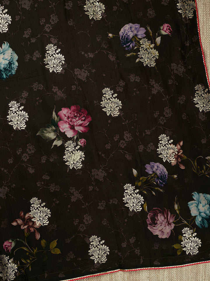 Black Dola Silk  Printed Banarasi Saree