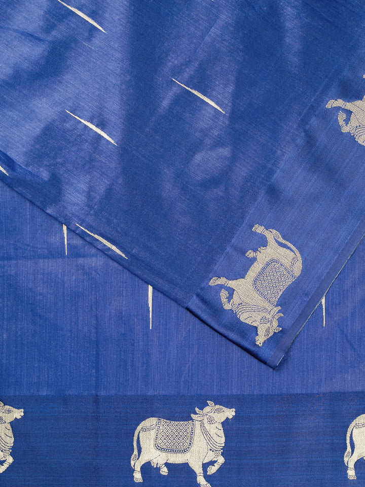 Blue Cotton Plain Banarasi Saree
