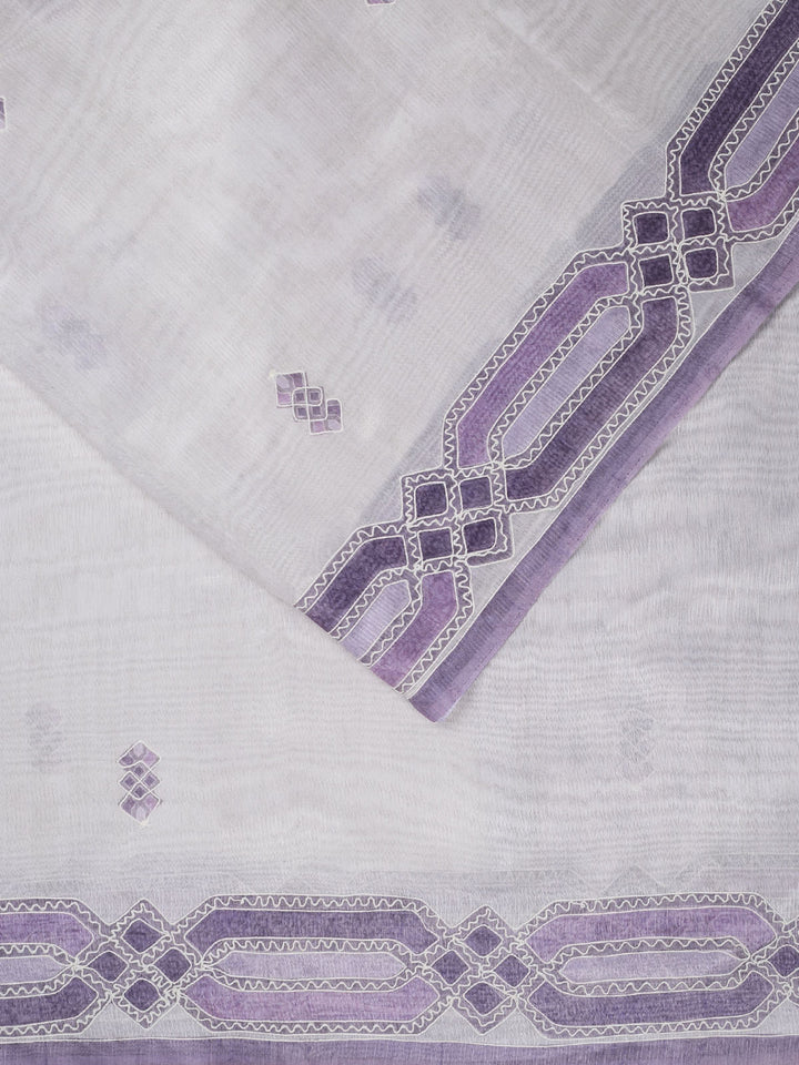 Mauve Cotton Print With Thread Embroidery Banarasi Saree