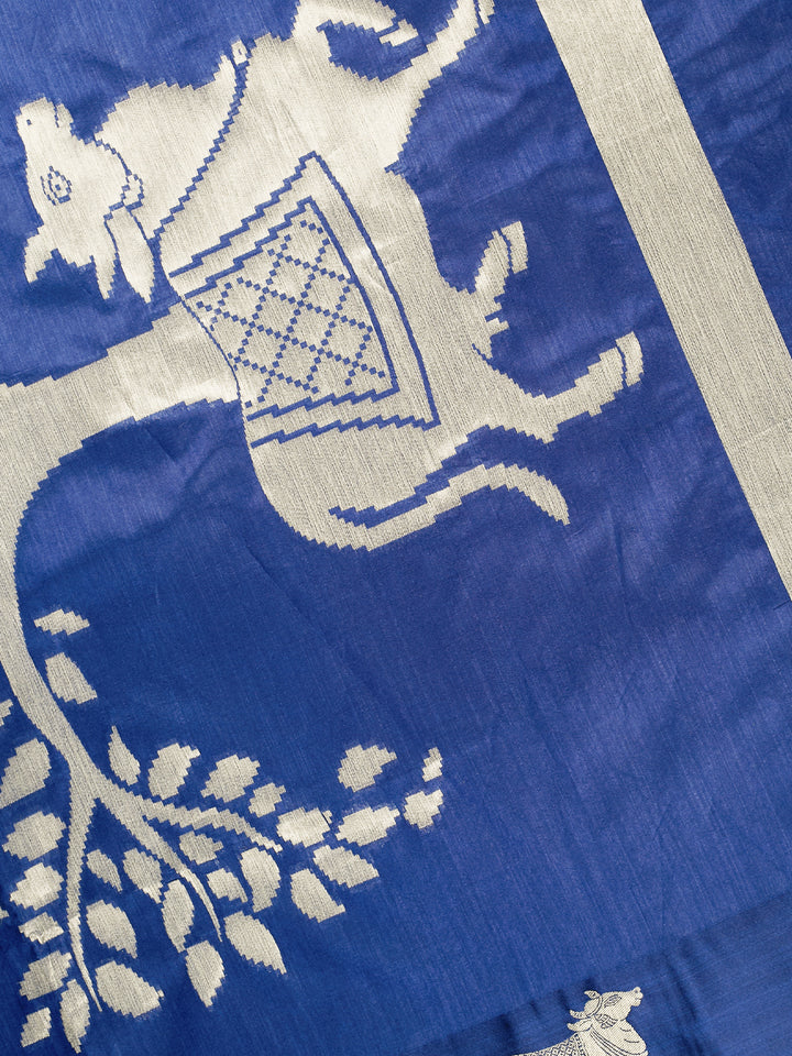 Blue Cotton Plain Banarasi Saree