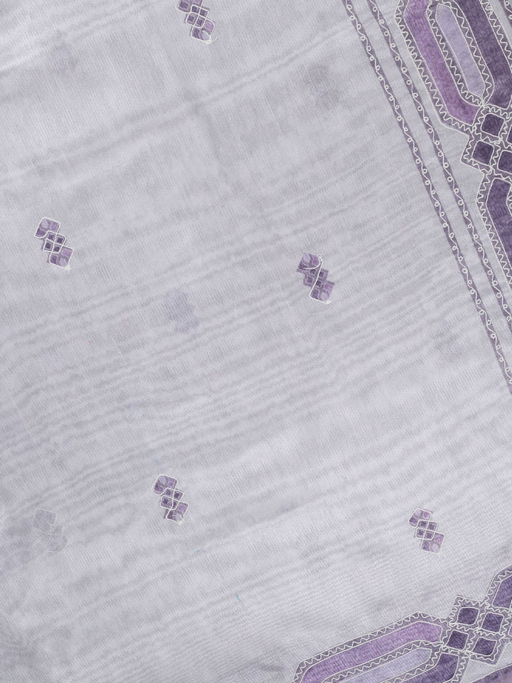 Mauve Cotton Print With Thread Embroidery Banarasi Saree