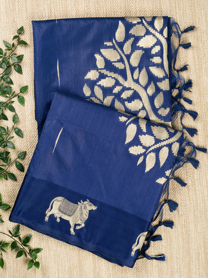Blue Cotton Plain Banarasi Saree
