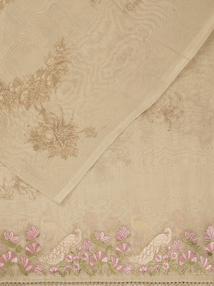 Brown Pure Organza Printed Banarasi Saree