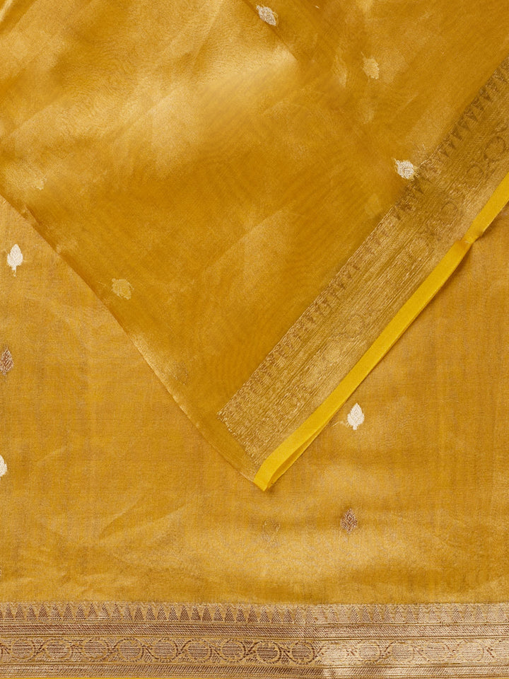 Yellow Pure Tissue Antquie And Silver Zari Buti Banarasi Saree