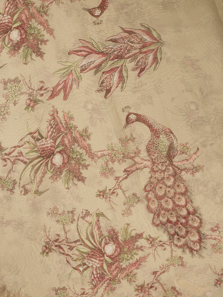 Brown Pure Organza Printed Banarasi Saree