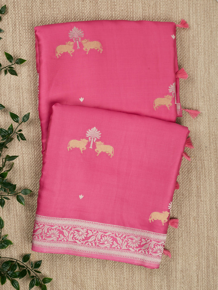 Pink Mysore Silk Sonarupa Buta Banarasi Saree