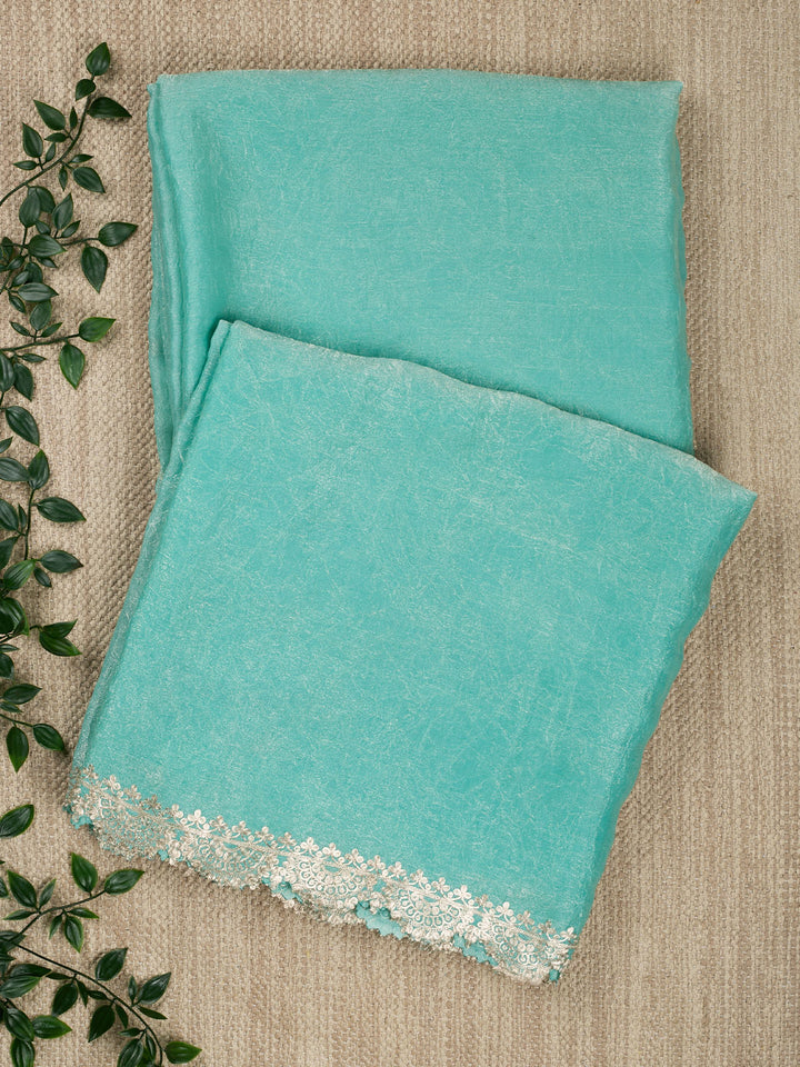 Firozi Tissue Plain Banarasi Saree