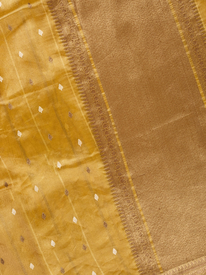 Yellow Pure Tissue Antquie And Silver Zari Buti Banarasi Saree