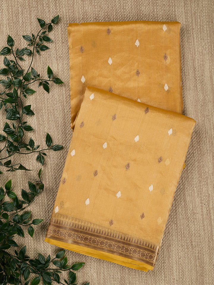 Yellow Pure Tissue Antquie And Silver Zari Buti Banarasi Saree
