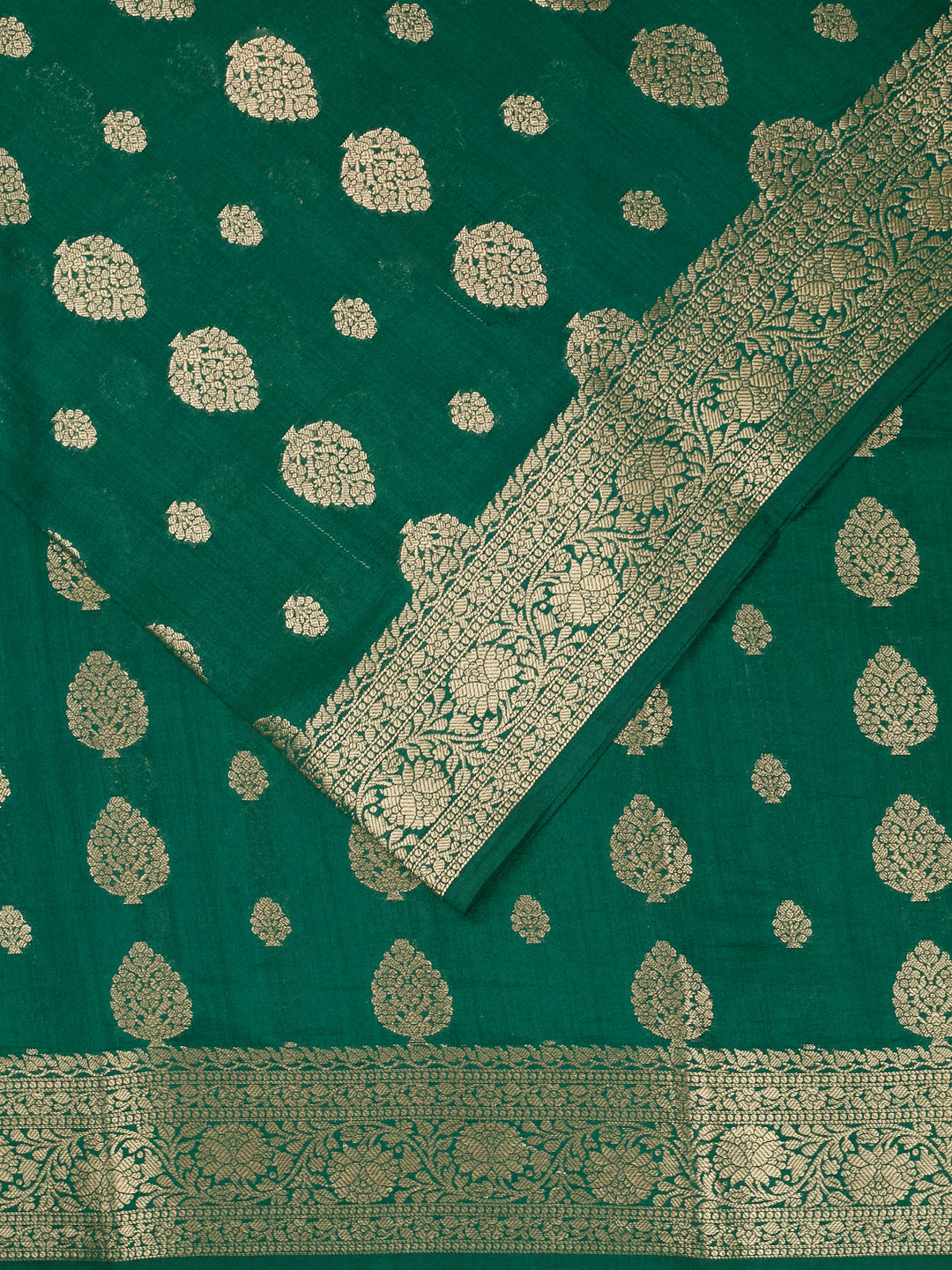 Forest Green Chiniya Silk Banarasi Saree_2
