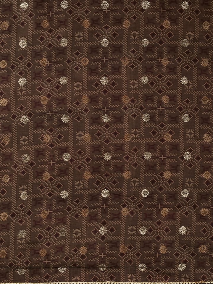 Brown Dola Silk Printed Banarasi Saree