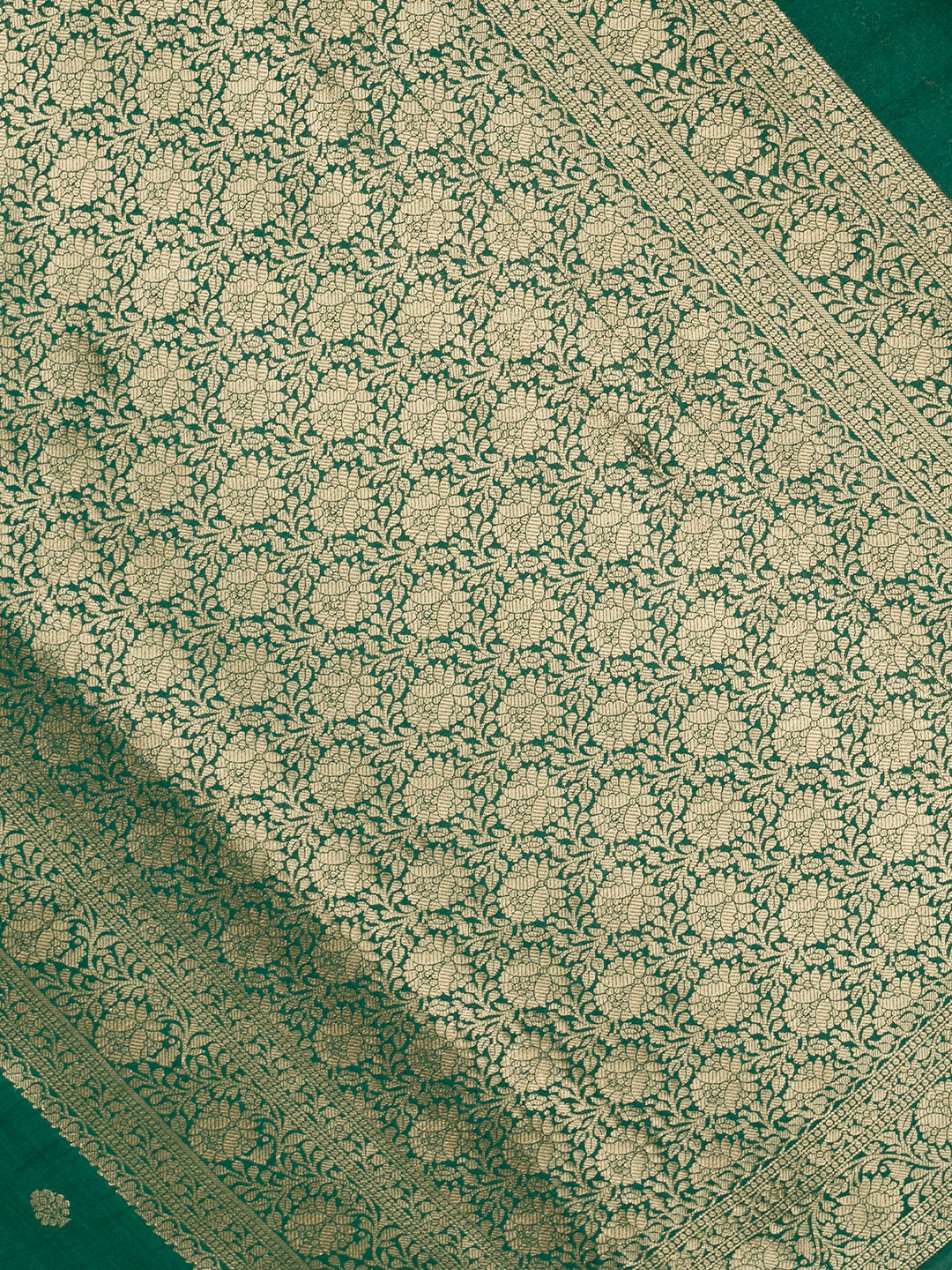 Forest Green Chiniya Silk Banarasi Saree_4