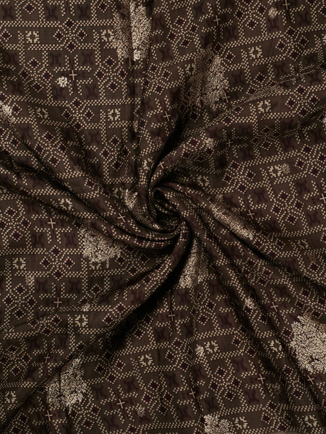 Brown Dola Silk Printed Banarasi Saree_4