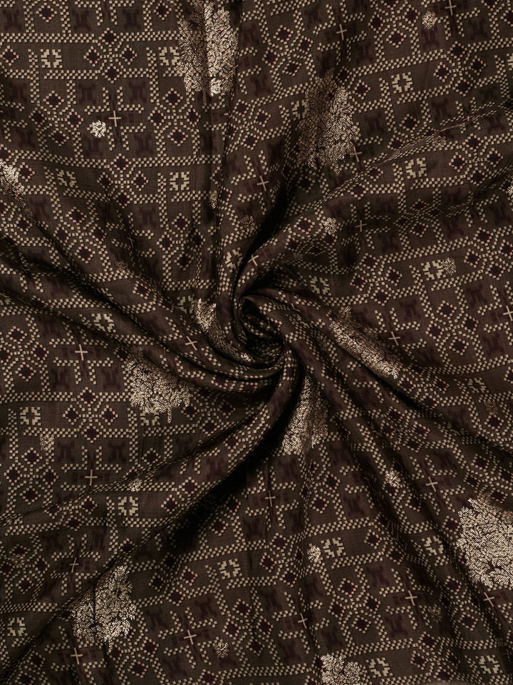 Brown Dola Silk Printed Banarasi Saree