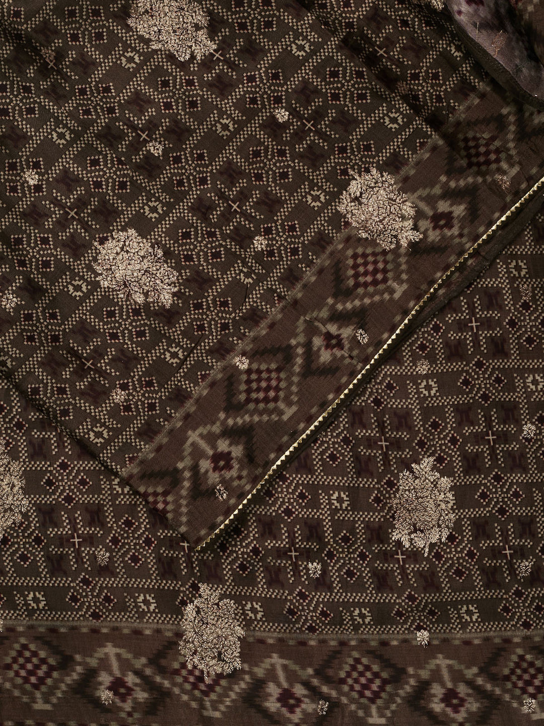 Brown Dola Silk Printed Banarasi Saree_2