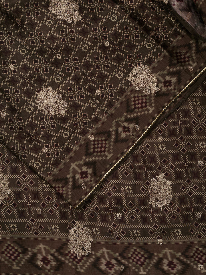 Brown Dola Silk Printed Banarasi Saree