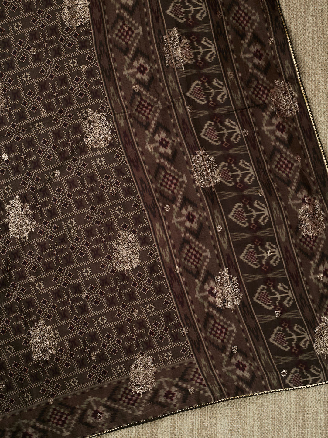 Brown Dola Silk Printed Banarasi Saree_3