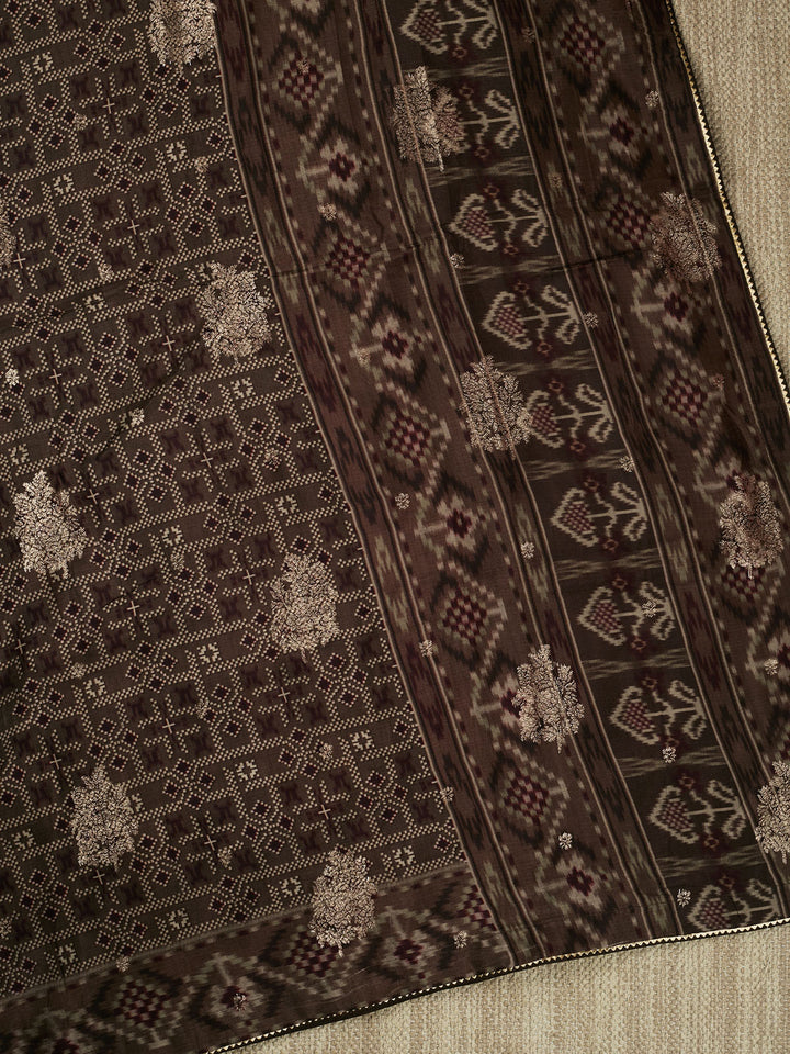 Brown Dola Silk Printed Banarasi Saree