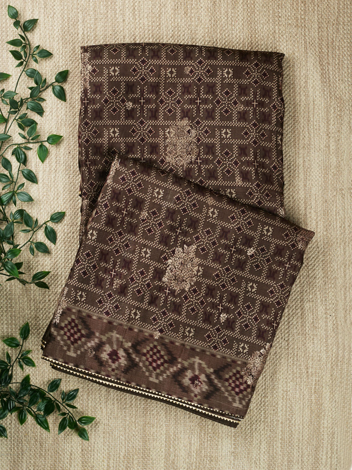 Brown Dola Silk Printed Banarasi Saree
