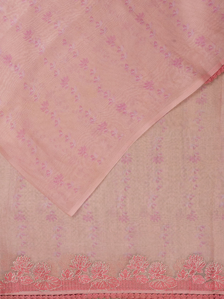 Peach Pure Organza Printed Banarasi Saree