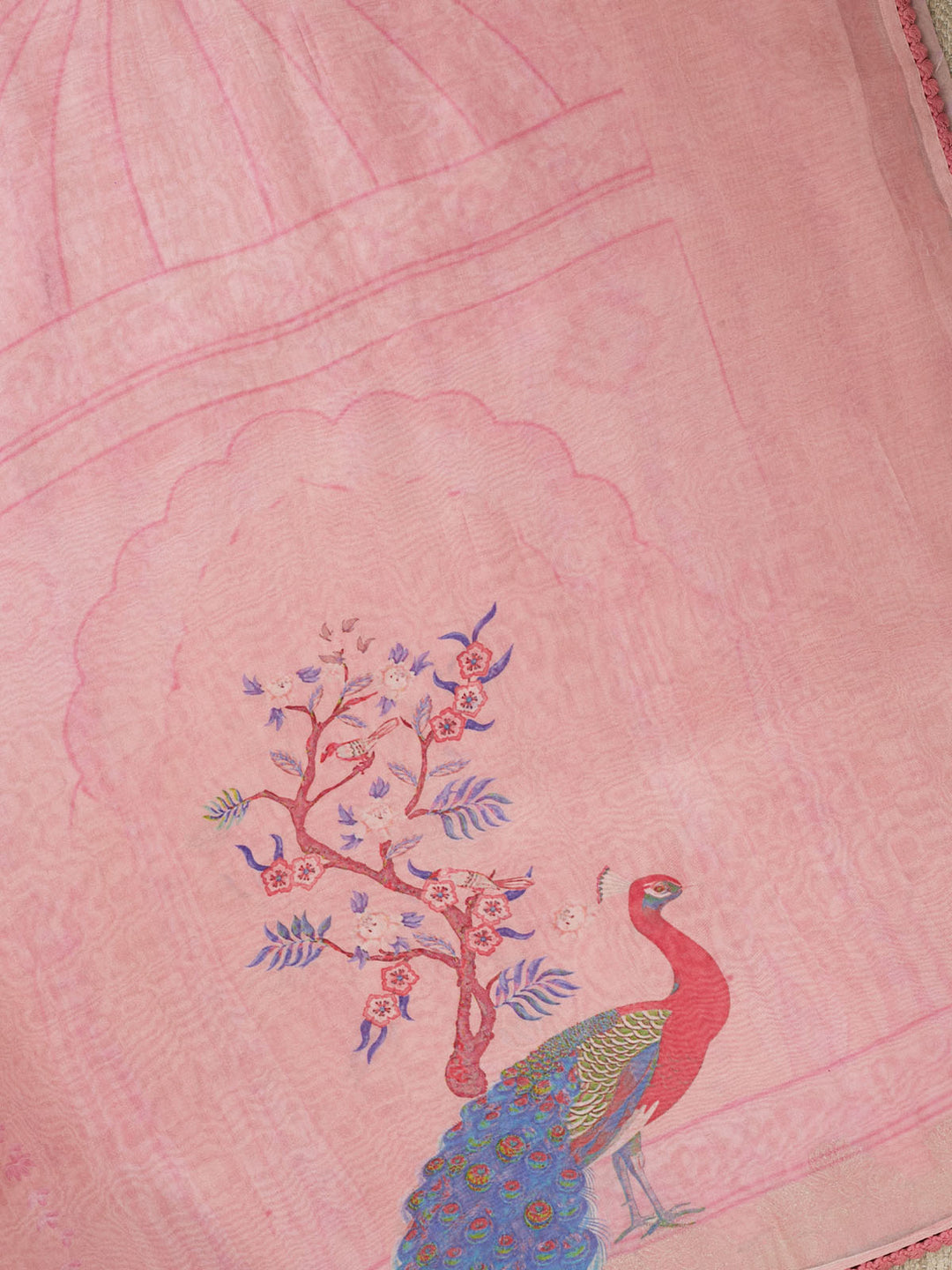 Peach Pure Organza Printed Banarasi Saree_4